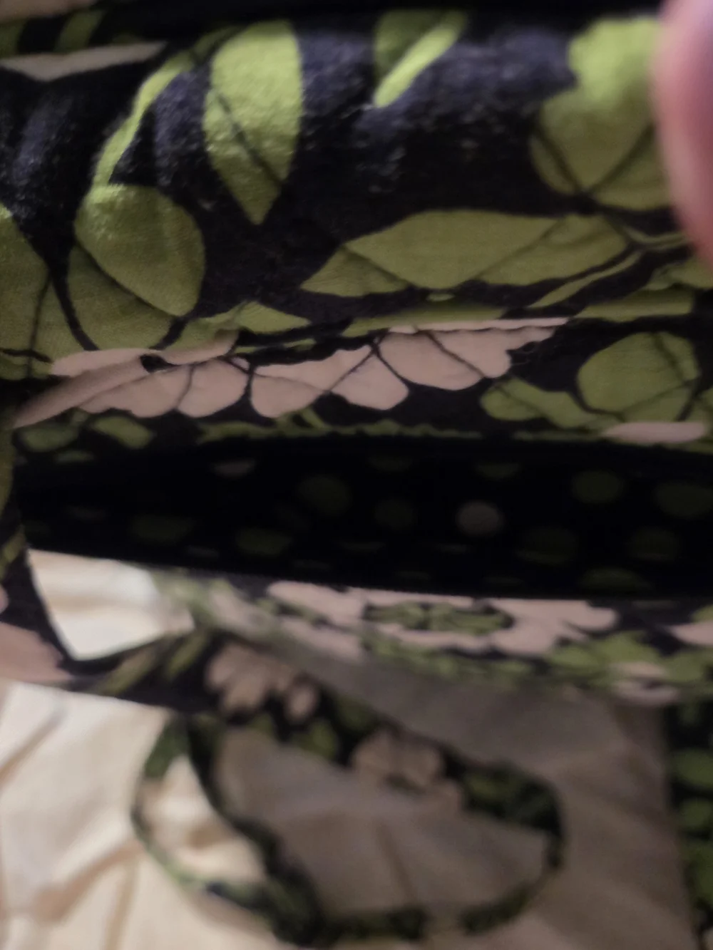 Vera Bradley Black Quilted Backpack with White & Green Floral Print